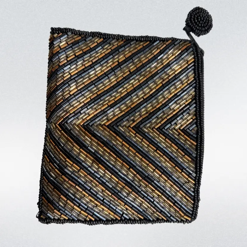 Geometric Metallic  Y2k Chevron Beaded Zip Pouch Coin Purse