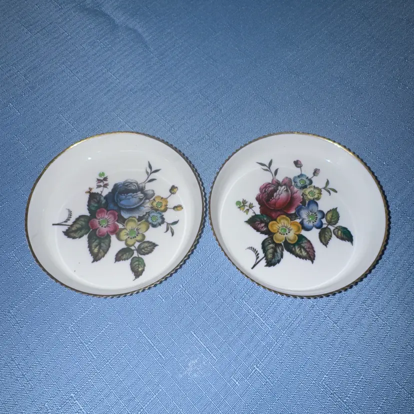 Royal Worcester fine bone china floral coasters with gold trim hand painted 3.5”
