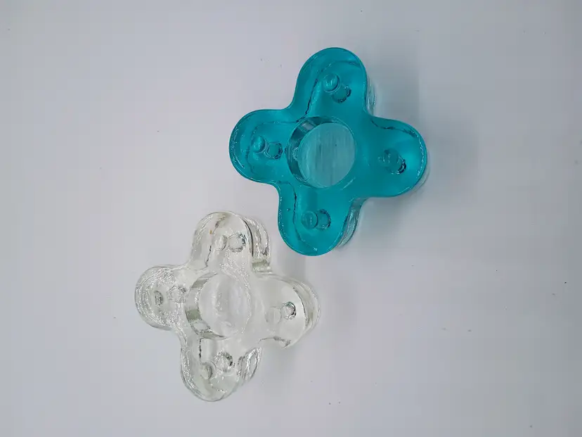 2 MCM Art Glass Clear Tealight Votive Candle Holder Flower Stackable.
