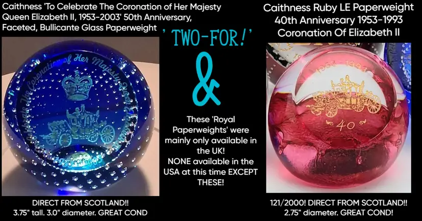 #3 Caithness Glass, 2 British Royal Family Commemorative "TWO-FOR"!!!