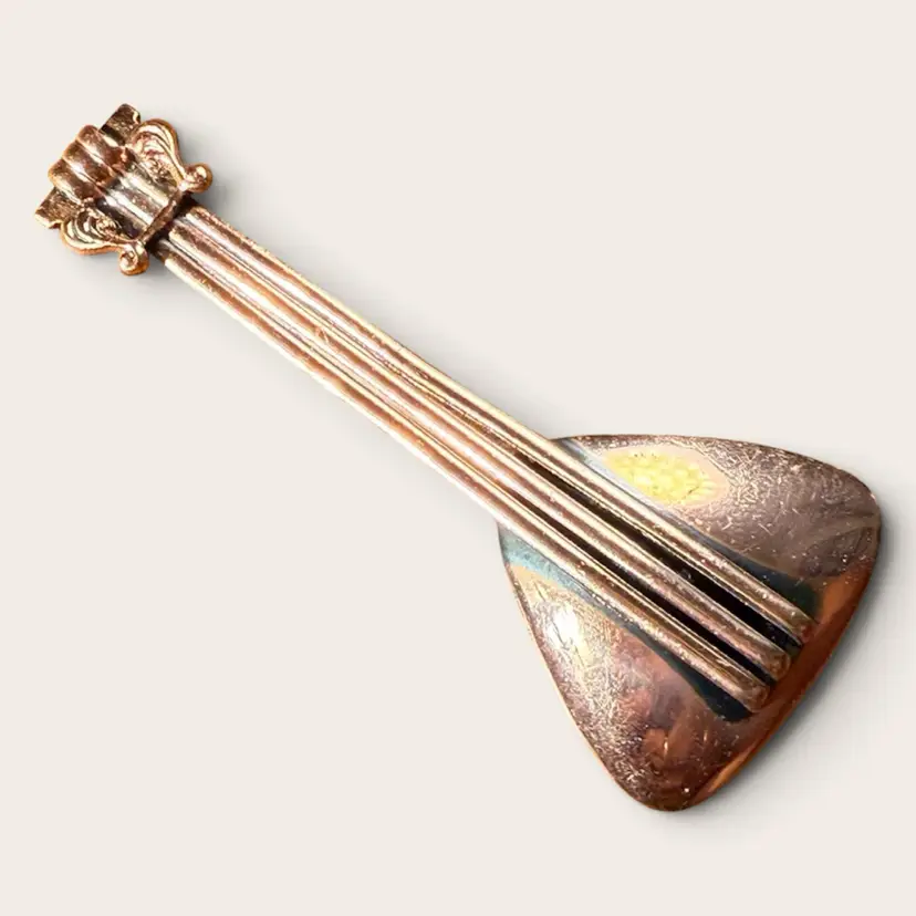 1950s Renoir Copper Balalaika Lute Brooch Pin 2.75”