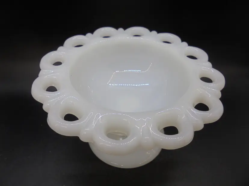 Milk Glass Pedestal Compote w/ Lace Edge