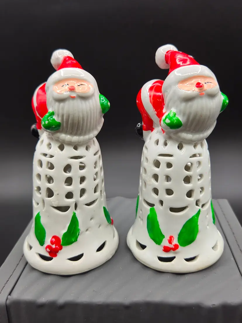 Santa Christmas Ceramic Bell-shaped Figurines - Set of 2. 5"