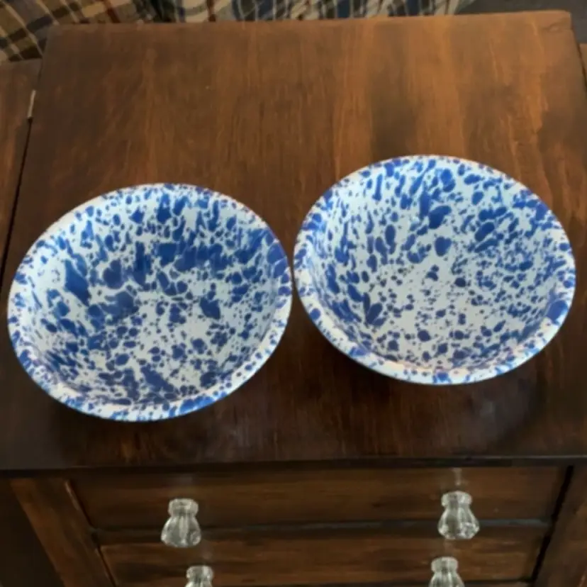 Splatter Blue Enamel Bowls 2