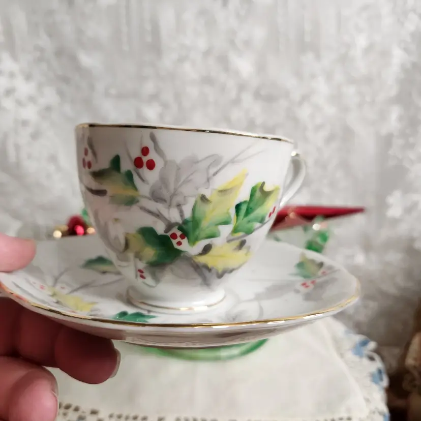 Holly Teacup and Saucer