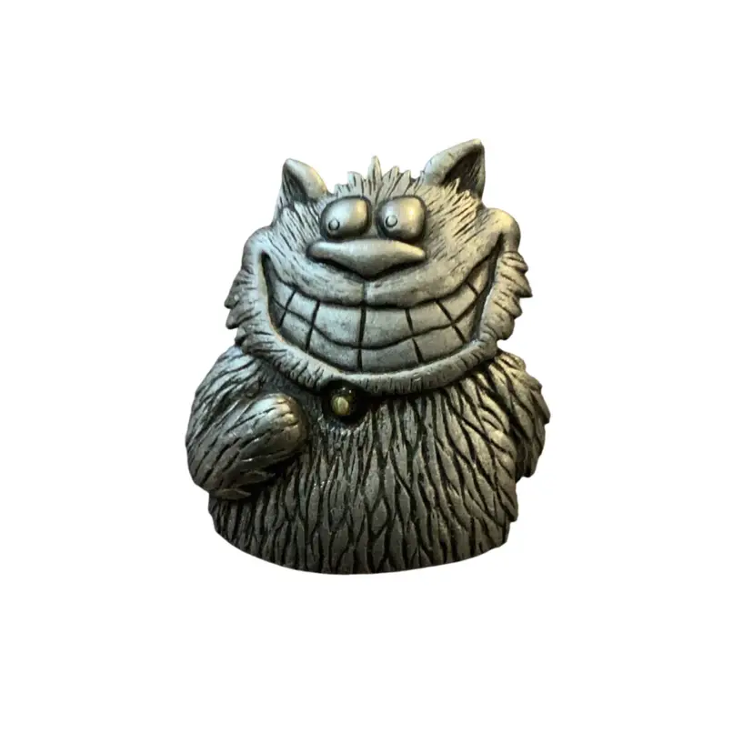 Vintage Pewter Tone Jonette Brooch Mischievous Grinning Cat (missing Mouse)
