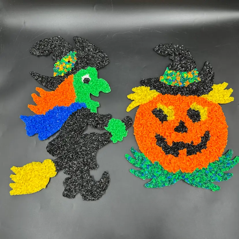 Vintage Kage Halloween Witch Jack O Lantern Popcorn Plastic Wall Decor USA