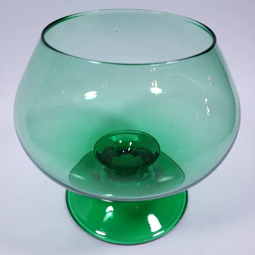 Vtg MCM Empoli Emerald Green Blown Glass Vase CHALICE BRANDY SNIFTER