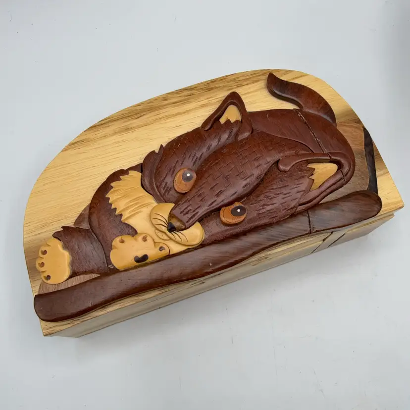 Carver Dan’s Kitty Cat Wood Puzzle Box AS IS