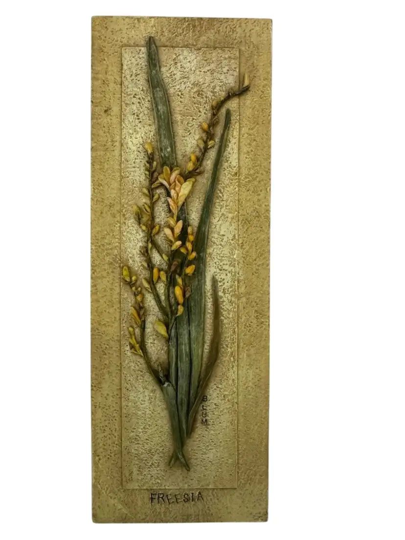 Vintage Slate Wall Plaque With Flowers Entitled FREESIA