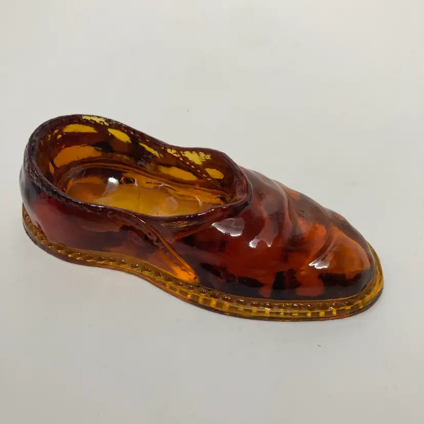 Vintage Amber Glass Shoe Paperweight! 5” Long! READ! Fleabite As Seen In Last Close Up Pic!
