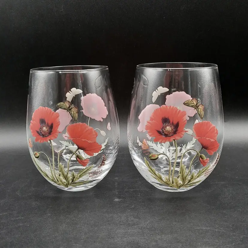 Portmeirion Red Poppy Stemless Wine Glasses Set of 2