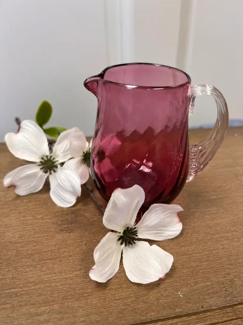 Vintage Cranberry Glass Pitcher with Handle