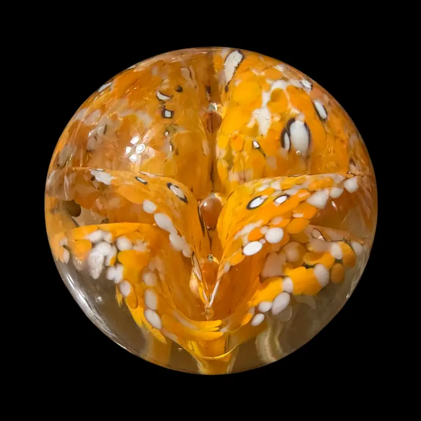 Old Orange Floral Confetti Large Glass Paperweight