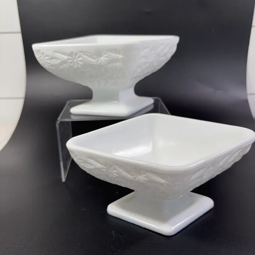 White Milk, Glass, Compote, Floral Pattern
