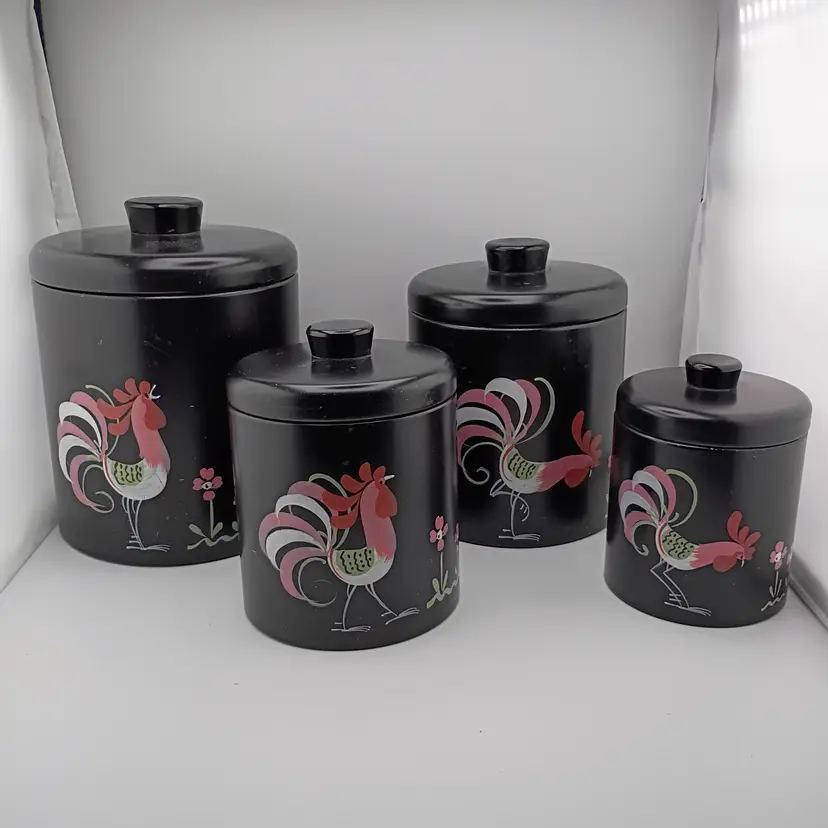 Set of 4 Ransburg Rooster Canisters