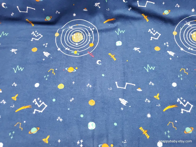 Space Icons Flannel Fabric Remnant - 100% Cotton - Choose Size - Soft Craft & Quilting Fabric