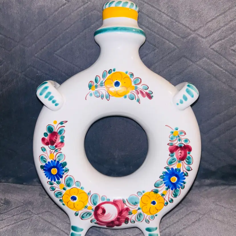 Vintage Hand Painted Majolica Ceramic Canteen Floral Design