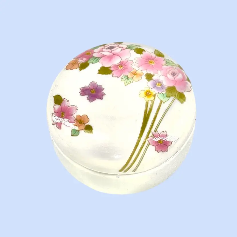 #487- Vintage Trinket Box Pink Flower Bouquet By Takahashi, San Francisco Porcelain  - Japan