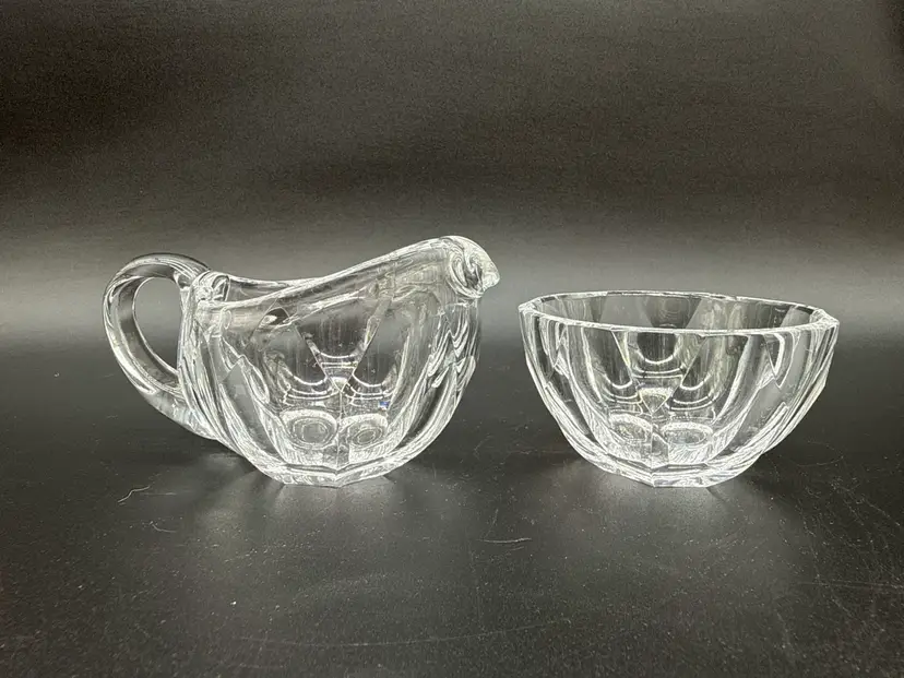 Crystal Glass Creamer & Open Sugar Bowl Set Faceted