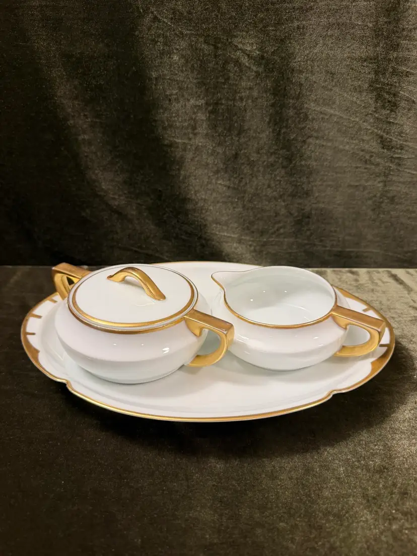 Imperial Austria Alma Gold Trim Sugar and Creamer Set with Tray