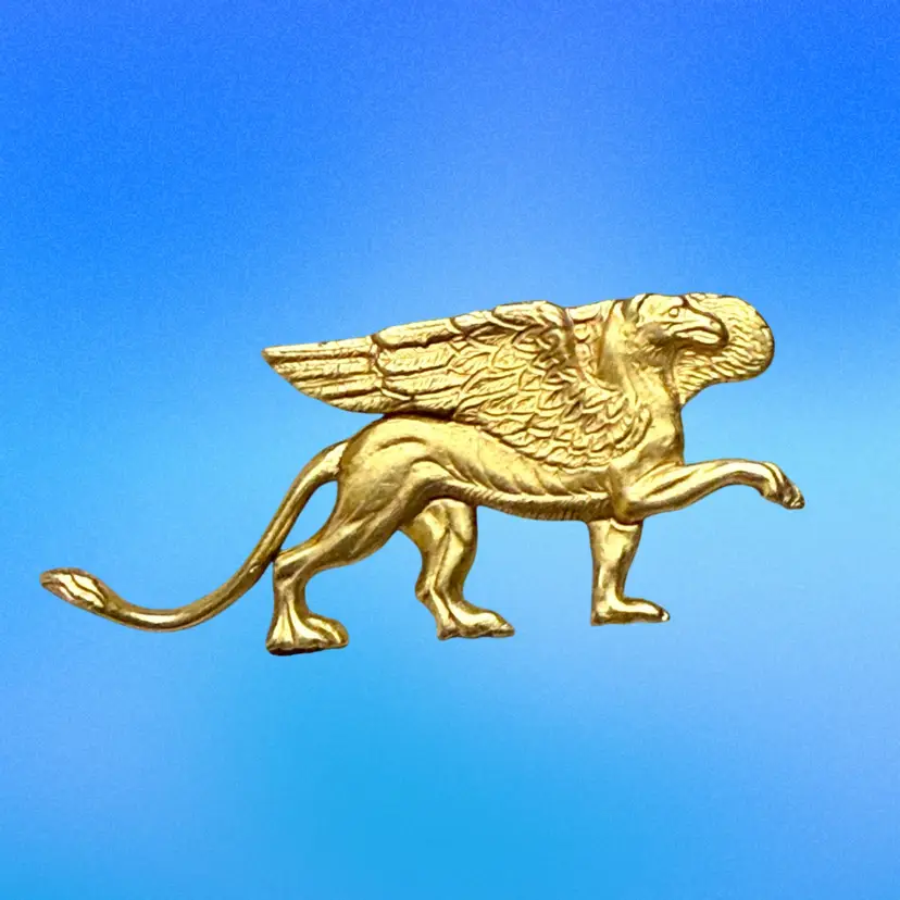 Vintage Signed C&C Griffin Mythical Creature Goldtone Brooch