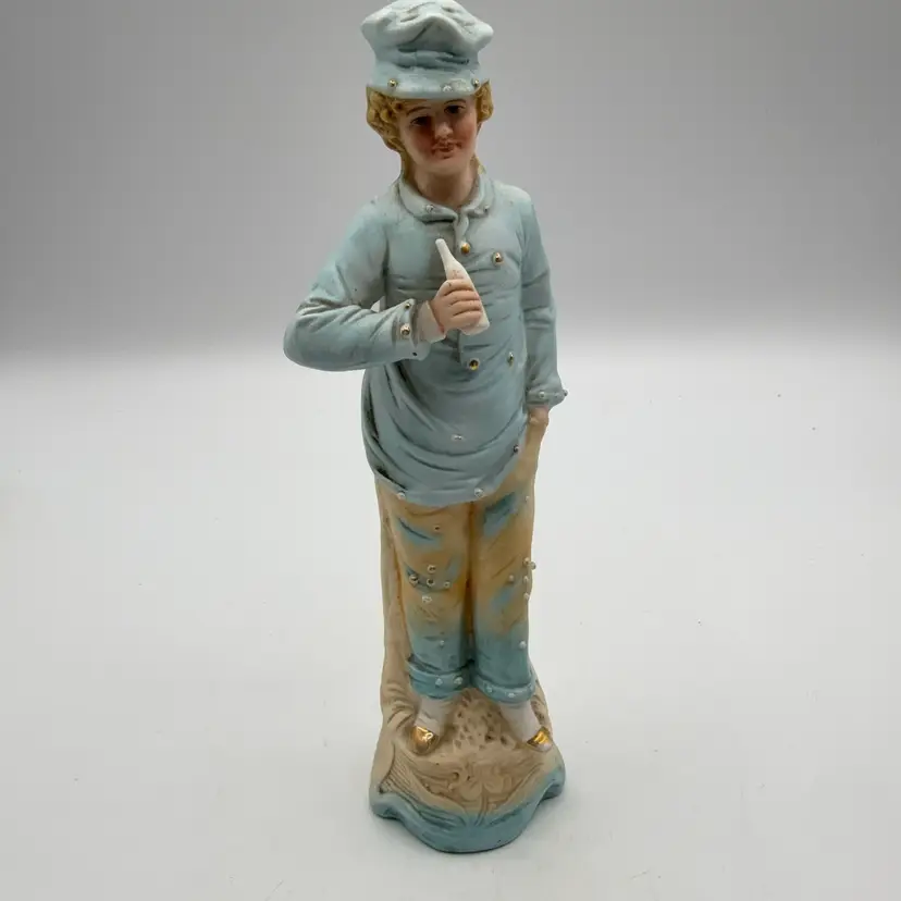 Antique German? Bisque Boy With A Bottle Figurine Hand Painted Marked 32 8”