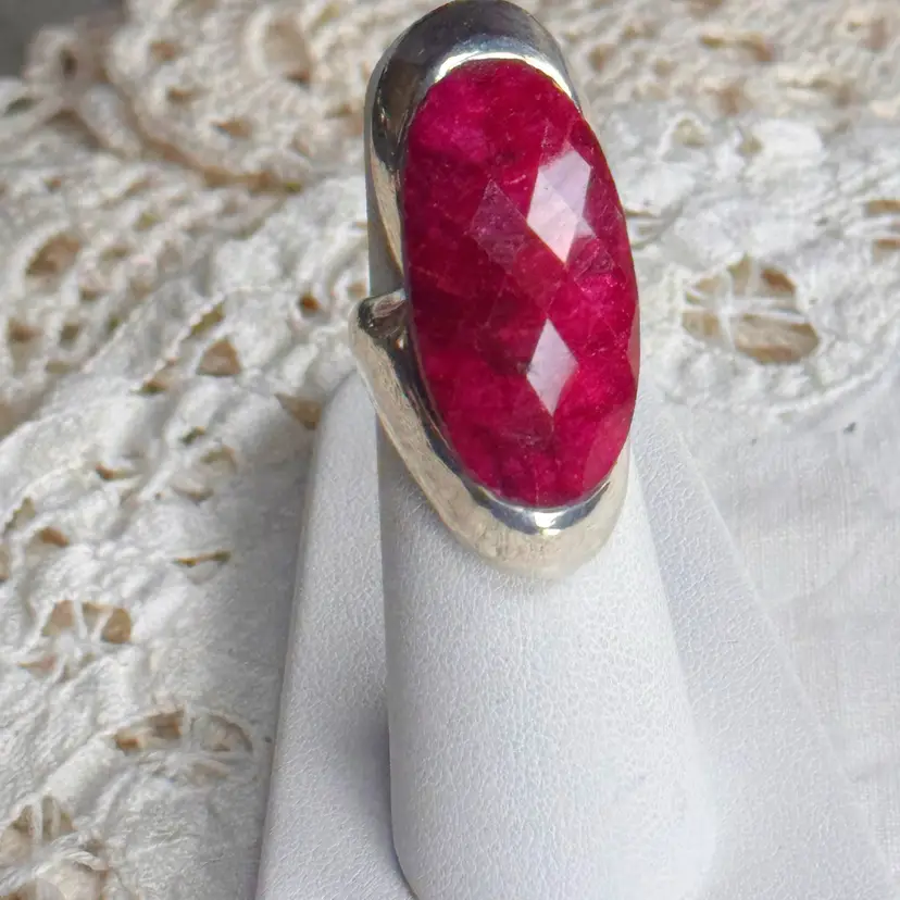 Sterling Silver Faceted Spinel Ring Size 5