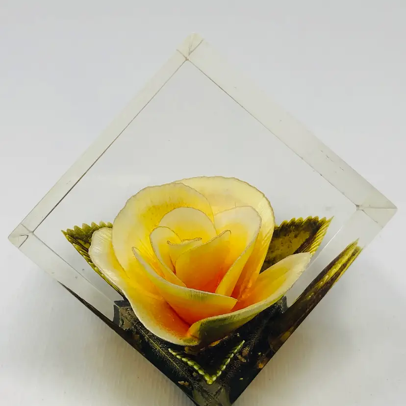 Yellow Rose Acrylic Cube Paperweight