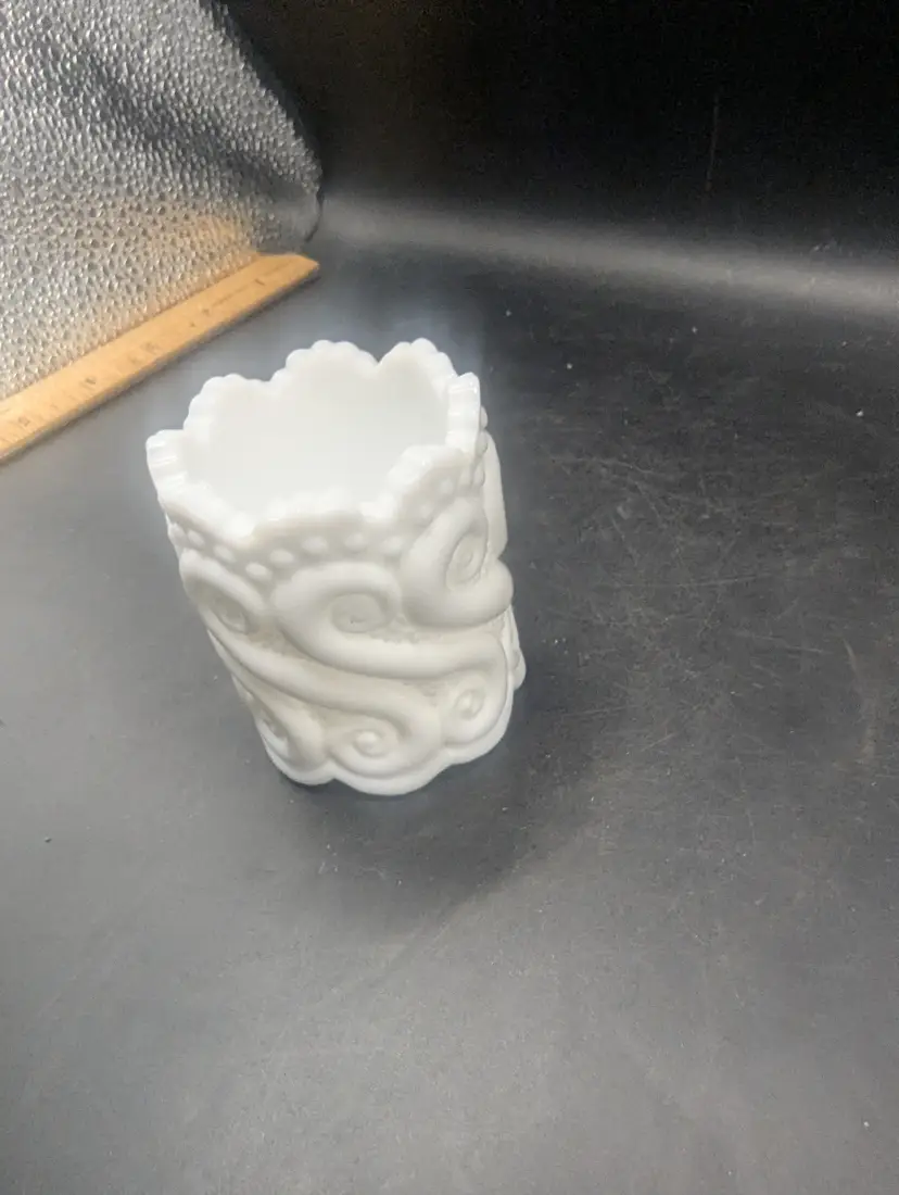 Vintage Kanawha White Milk Glass Scroll Design Toothpick Holder
