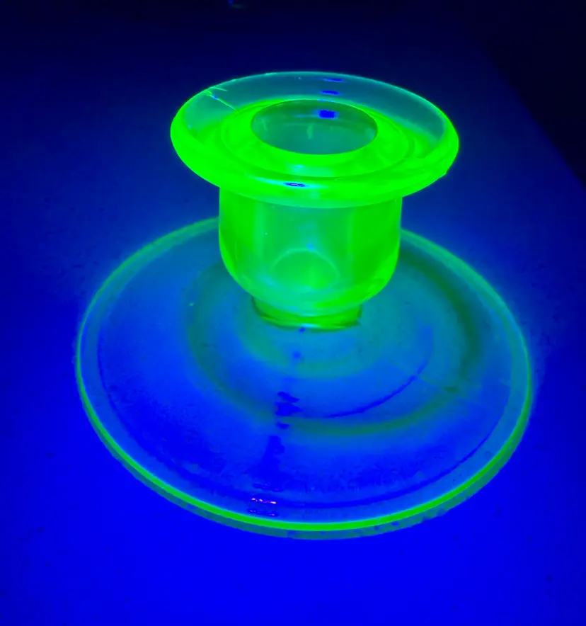 Vintage Uranium Glass Candle Holder - Glows Under UV Light