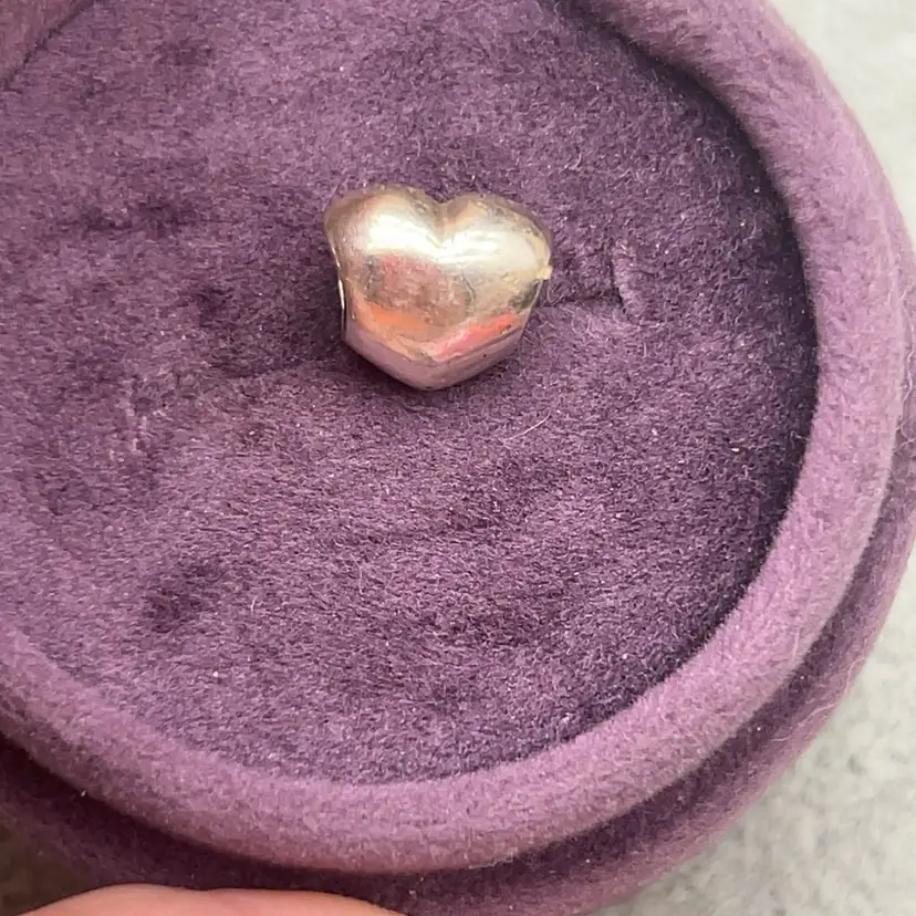 #01 Pandora ALE 925 Sterling Silver Smooth Puffed Heart Slider Charm Retired Love Bead