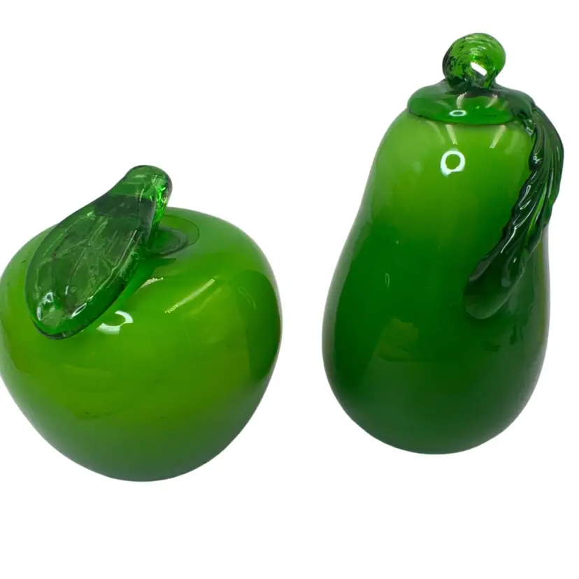 Green Glass Apple & Pear 3.5” & 4.5”