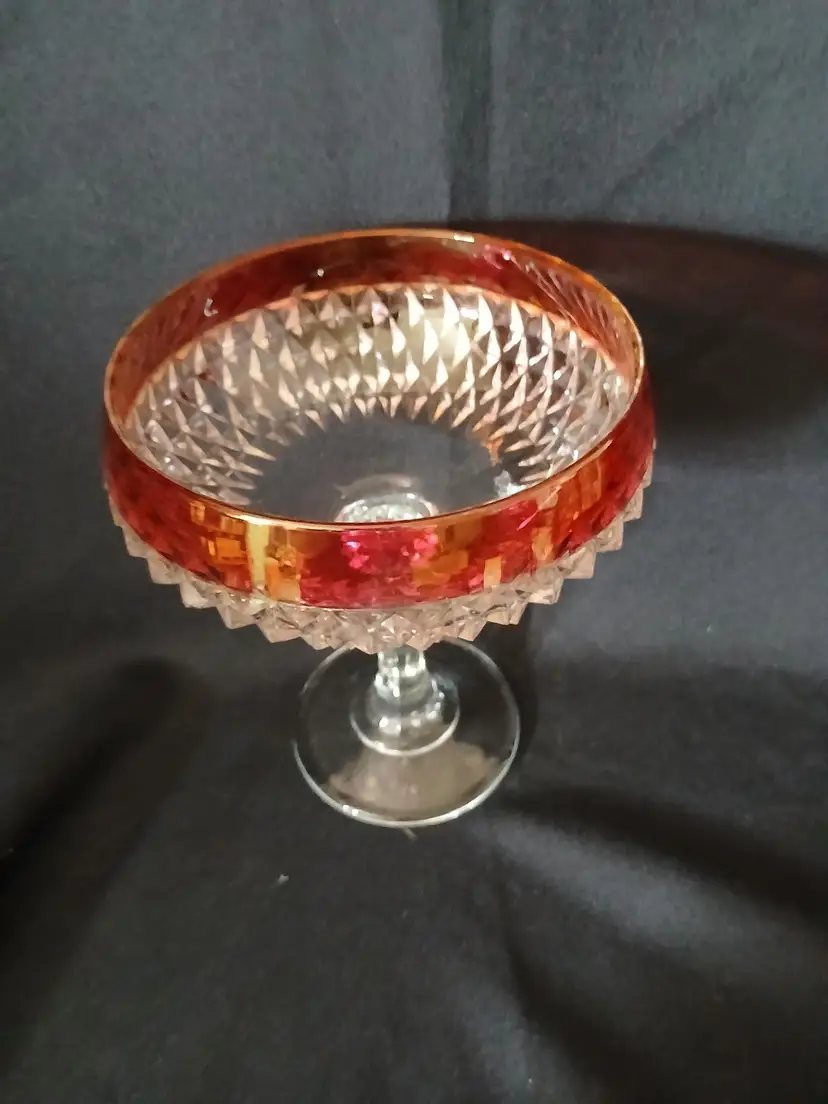 Vintage Ruby Red Cut Glass Compote