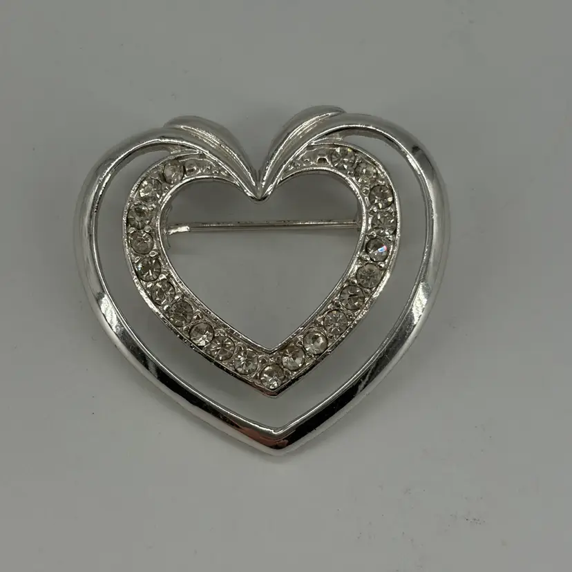 Silver tone Heart Brooch