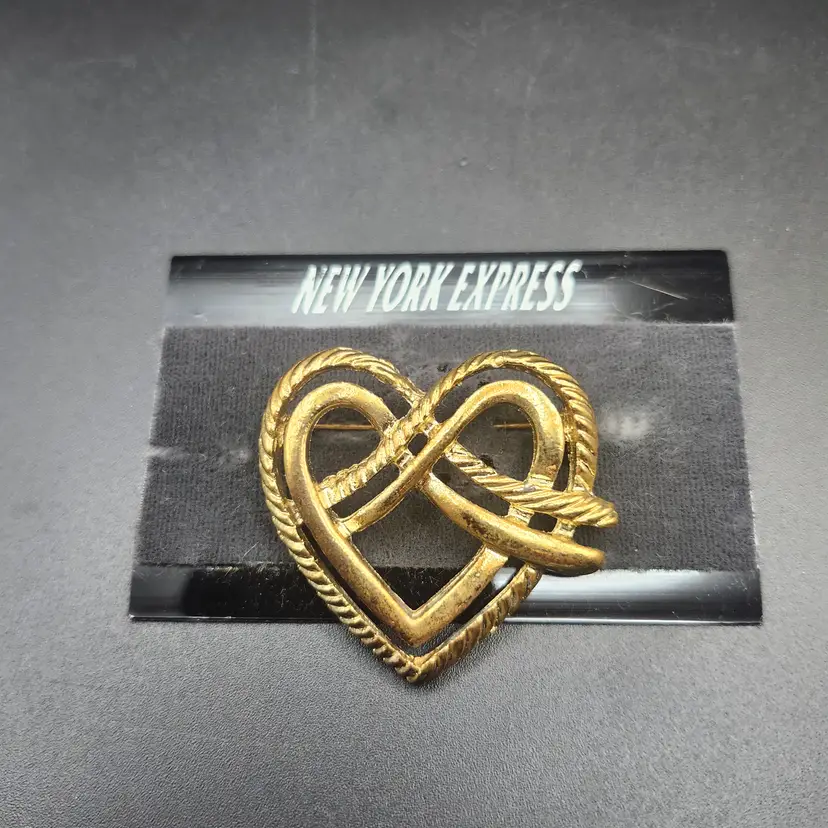 Vintage Gold-Tone Heart Brooch- NOS