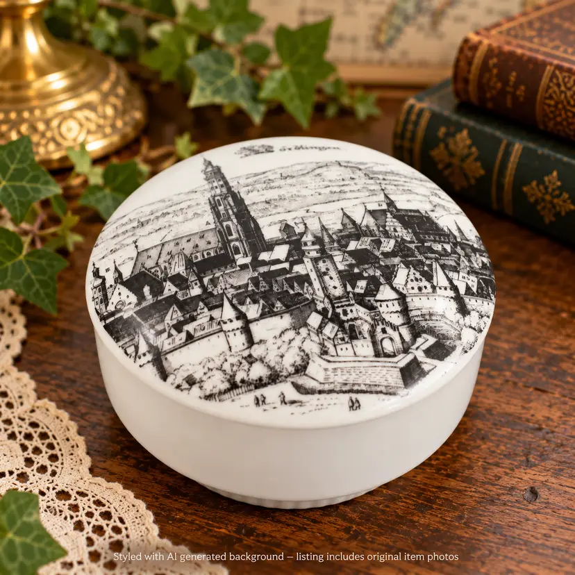 Vintage Altenkunstadt German Trinket Box Porcelain Nördlingen Germany Cityscape