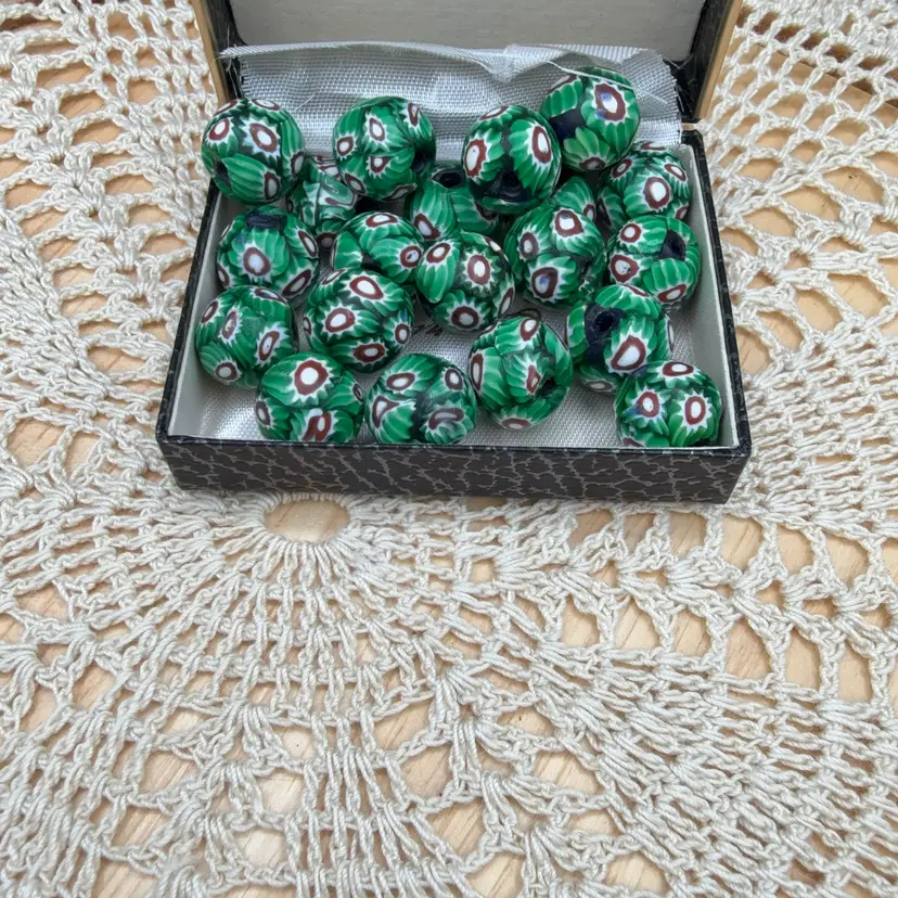 🐞 Lot of 20 Antique Venetian Millefiori Glass Trade Beads Green Rosette Murano 1/2”