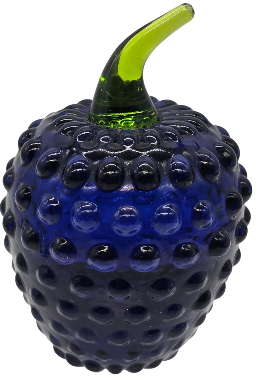 Viking Art Glass Hobnail Blackberry Fruit Deep Blue Paperweight