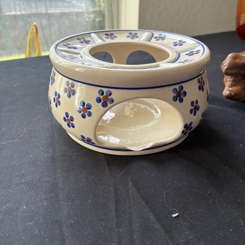 Boleslawiec Polish Pottery Teapot Warmer Fondue Daisy Blue Flower Floral Wiza
