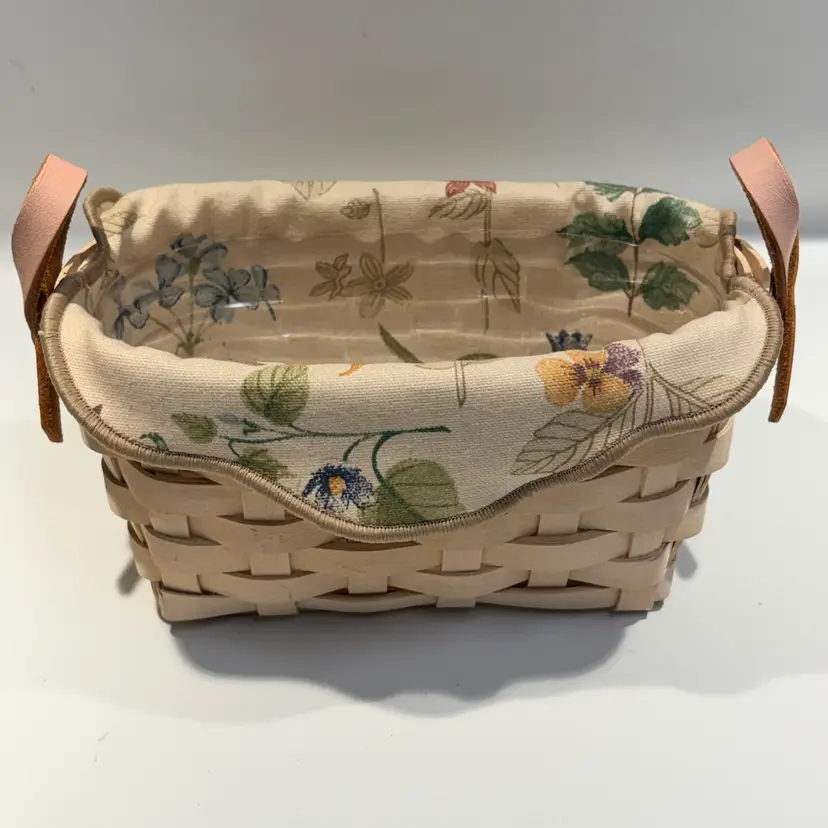 Longaberger “Horizon of Hope” Breast Cancer Awareness Basket w/ Botanical Fields Liner & Protector- 2005 Signed-  7” X4”