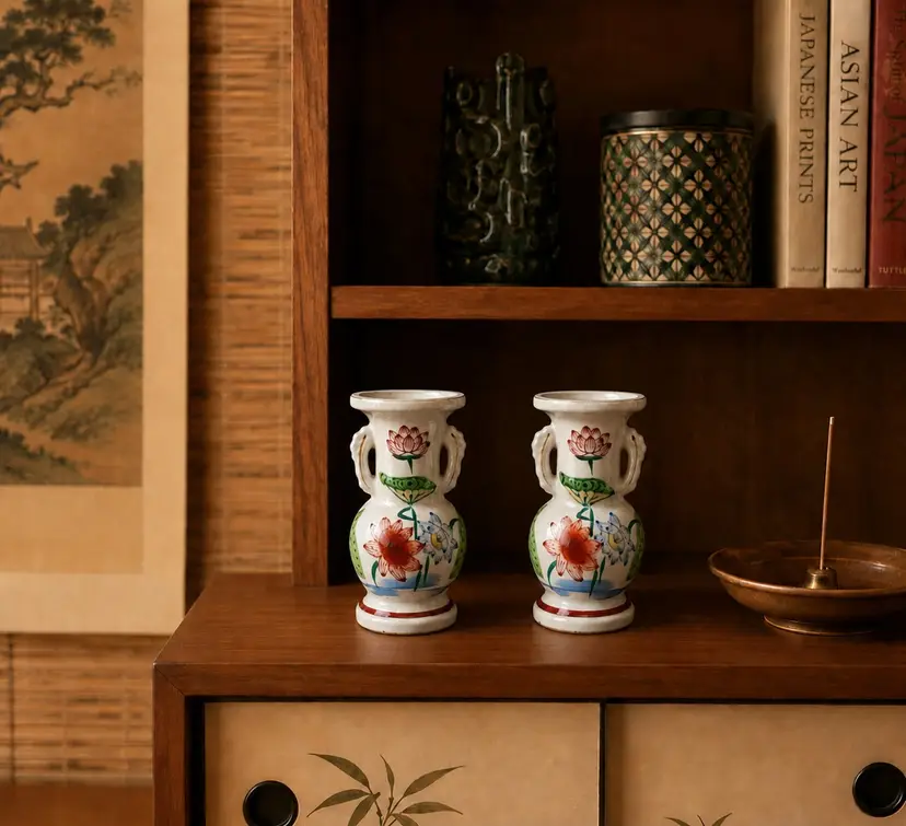 Pair of Vintage Floral Porcelain Vases