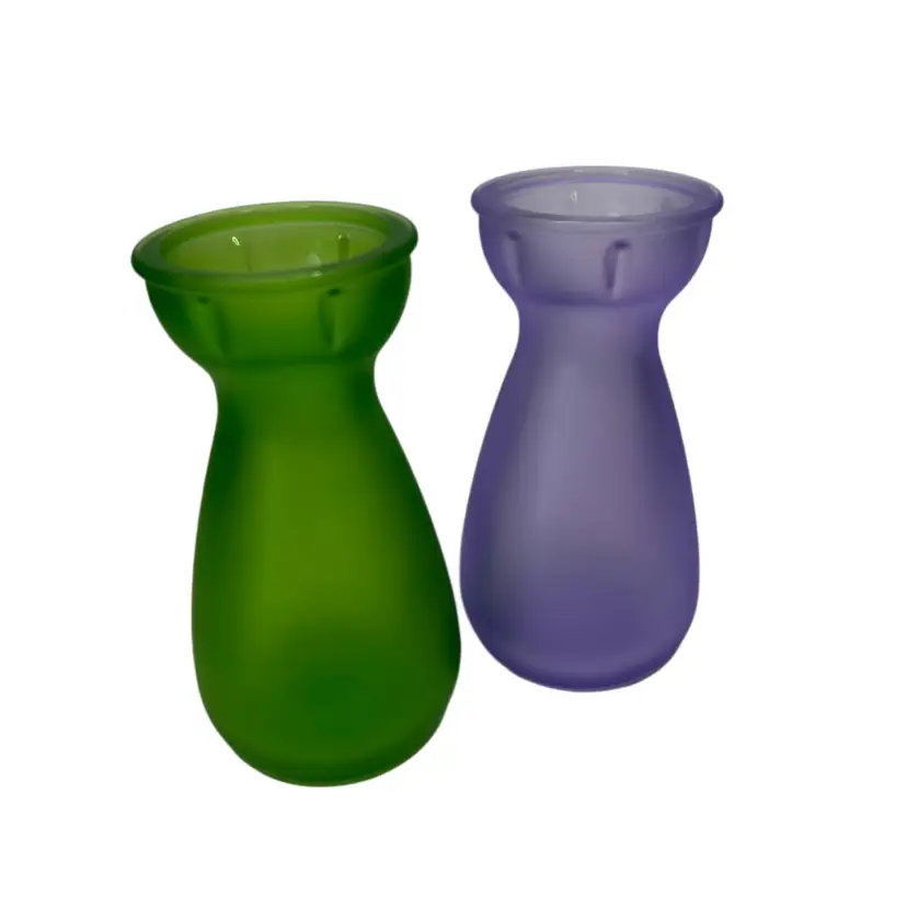 Vintage Frosted Glass Bulb Vases Set Of 2 Green And Purple Product Of EEC