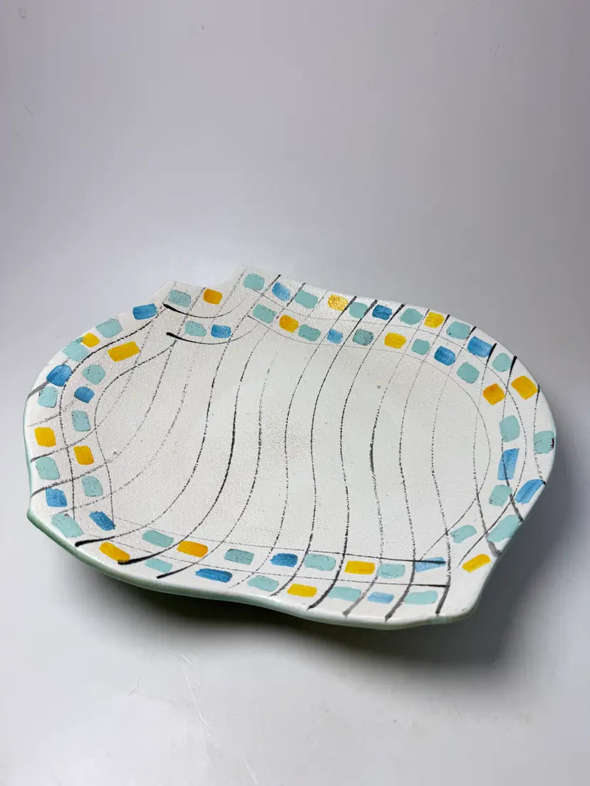 Vintage Freeform Ceramic Vercor Vallauris MCM Mosaic Fruit Bowl France Abstract