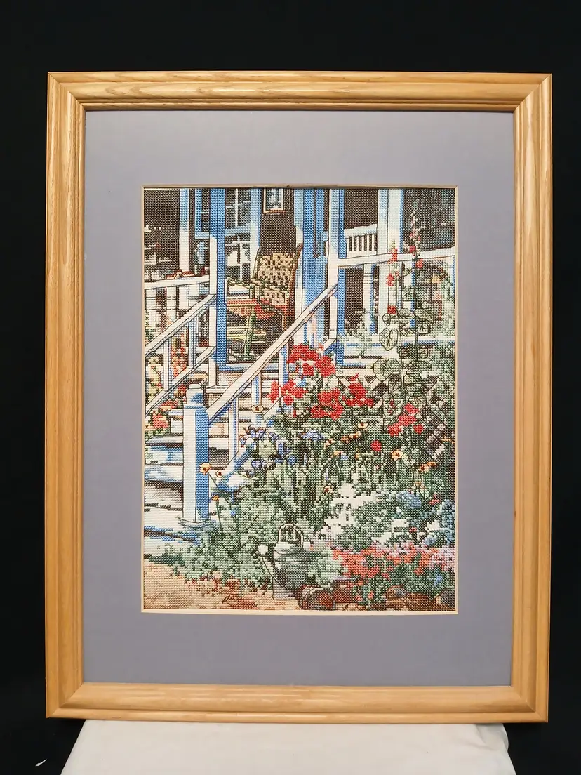 Framed Cross-Stitch Grandpa's Rocking Chair