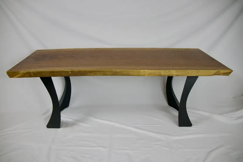 Live Edge Walnut Coffee Table with Curved Metal Legs