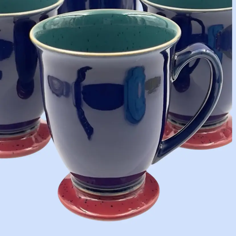 #359- Vintage Mug Set 
Denby Pottery 4pc Coffee 
Harlequin Pattern
England 1992-2004