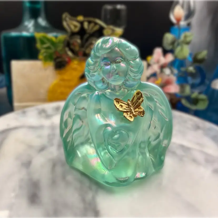 Fenton Aqua Blue Sea-foam Green Angel Paperweight