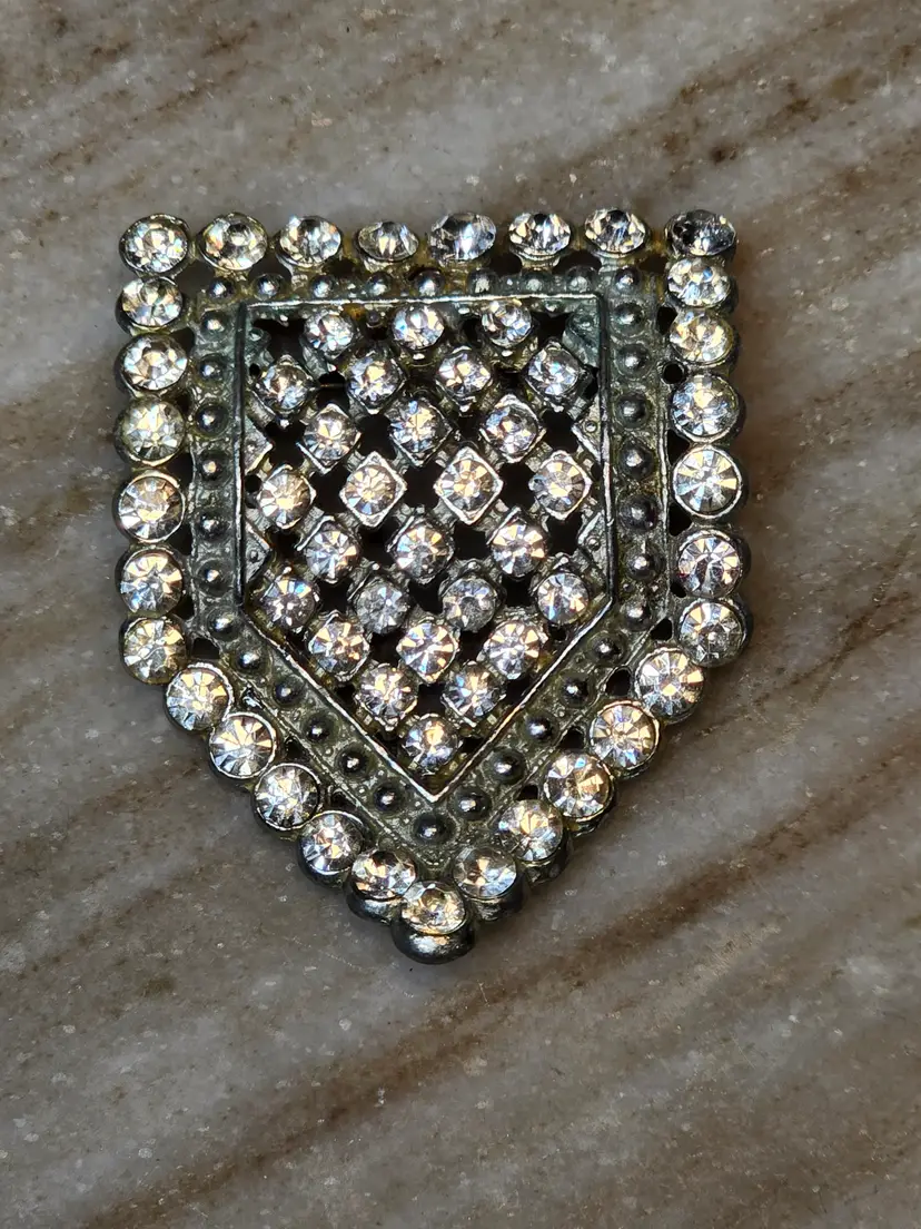 #62 Vintage Clear Rhinestone Shield Brooch