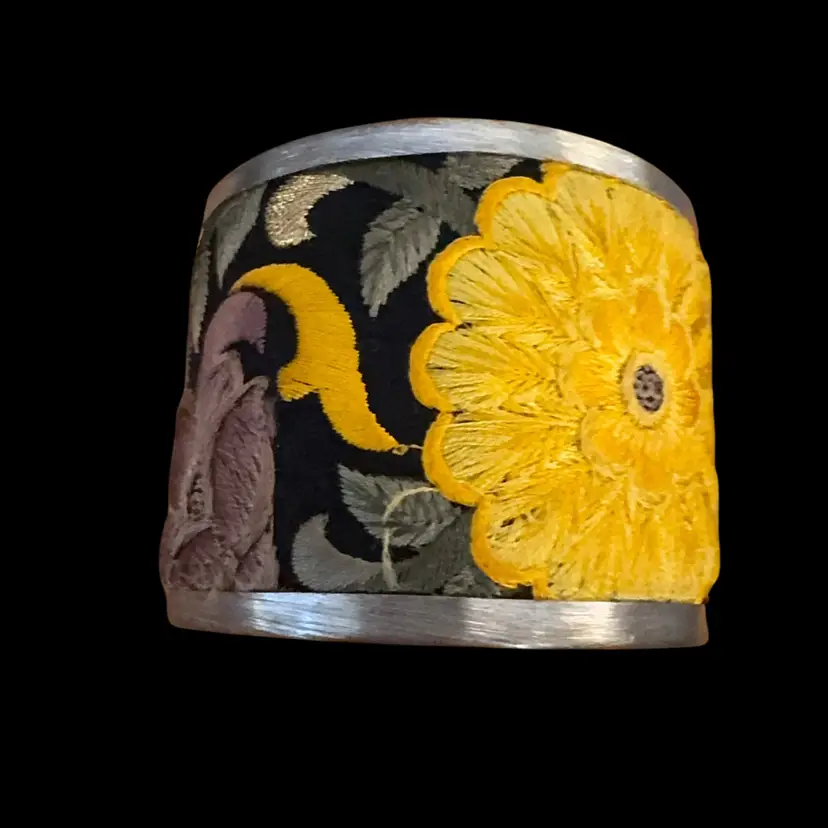 Fall Tone Embroidered Metal Cuff Bracelet